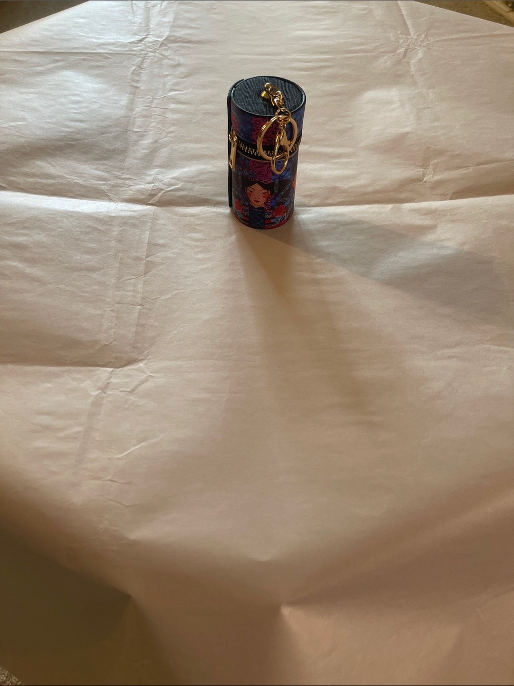 Compact purple Patterned Cylinder Keychain Pouch